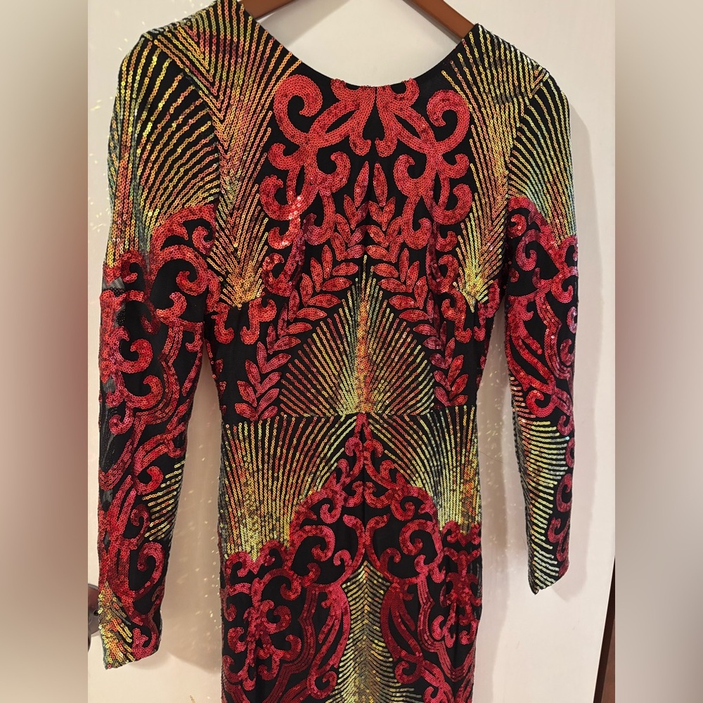 Red Gold Multi color Long Sleeve Formal Gown